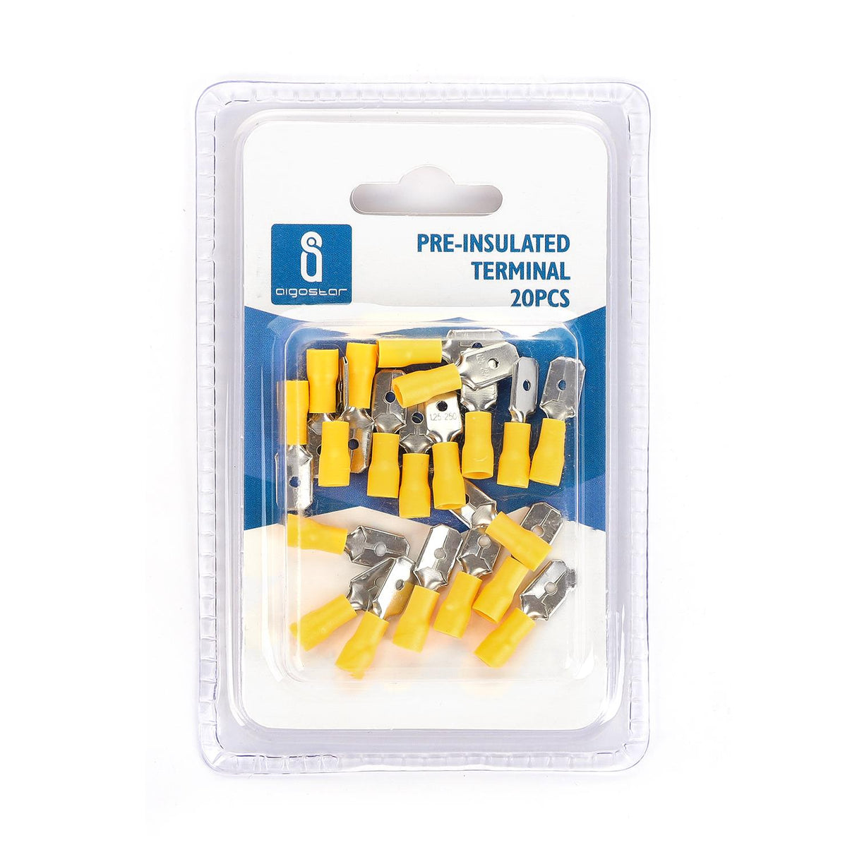 Flachsteckhülse, isoliert, 20 Stk., MDD 1,25 - 250 mm, 21 x 6,35 x 4,3 mm, gelb.