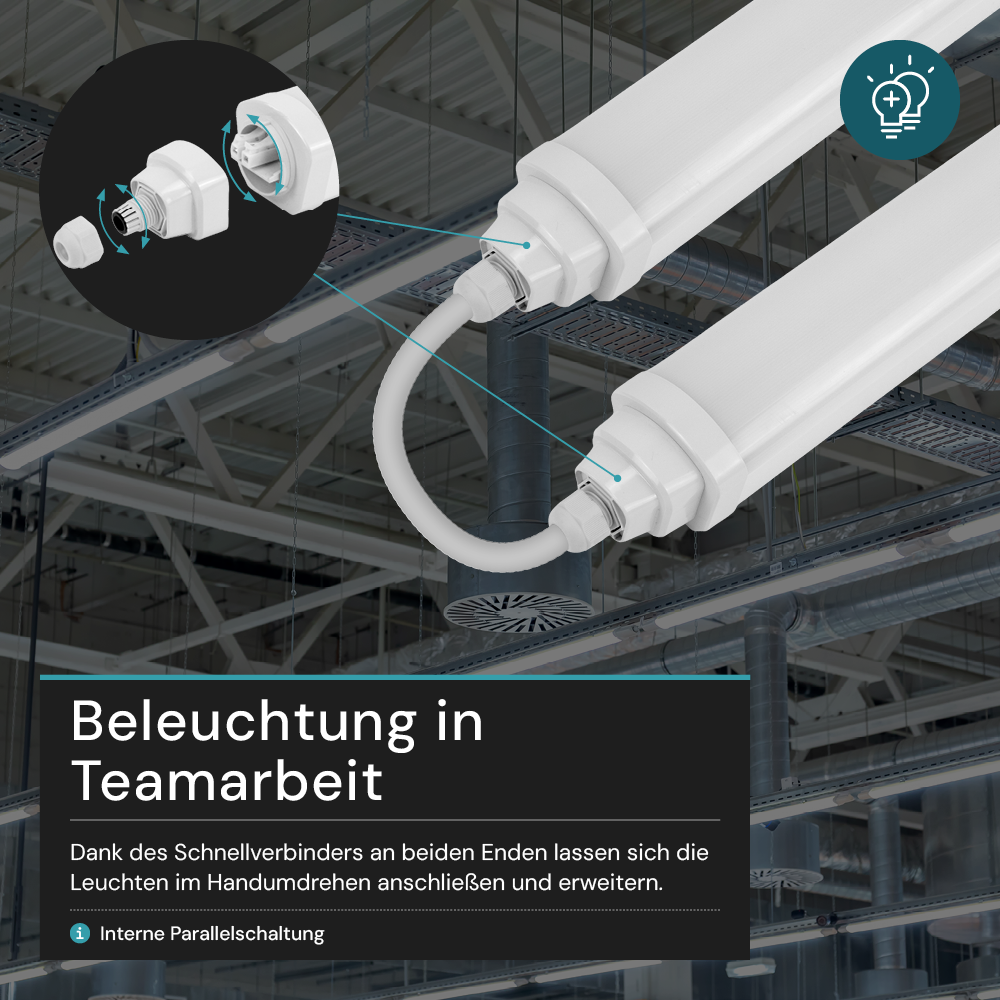 LED Feuchtraumleuchte, 60 cm, 18 W, 2160 lm, 4000 K (neutralweiß), IP65, IK06, durchschleifbar, mit Quick Connector