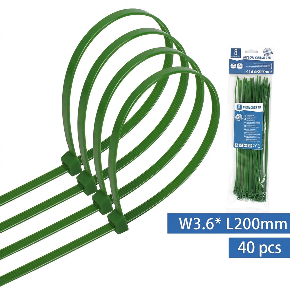Kabelbinder, 40 Stk., 3,6 x 250 mm, grün