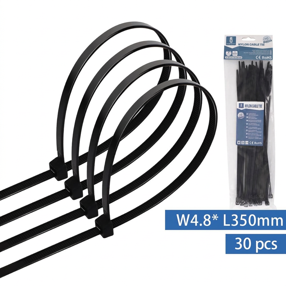 Kabelbinder, 30 Stk., 4,8 x 350 mm, schwarz