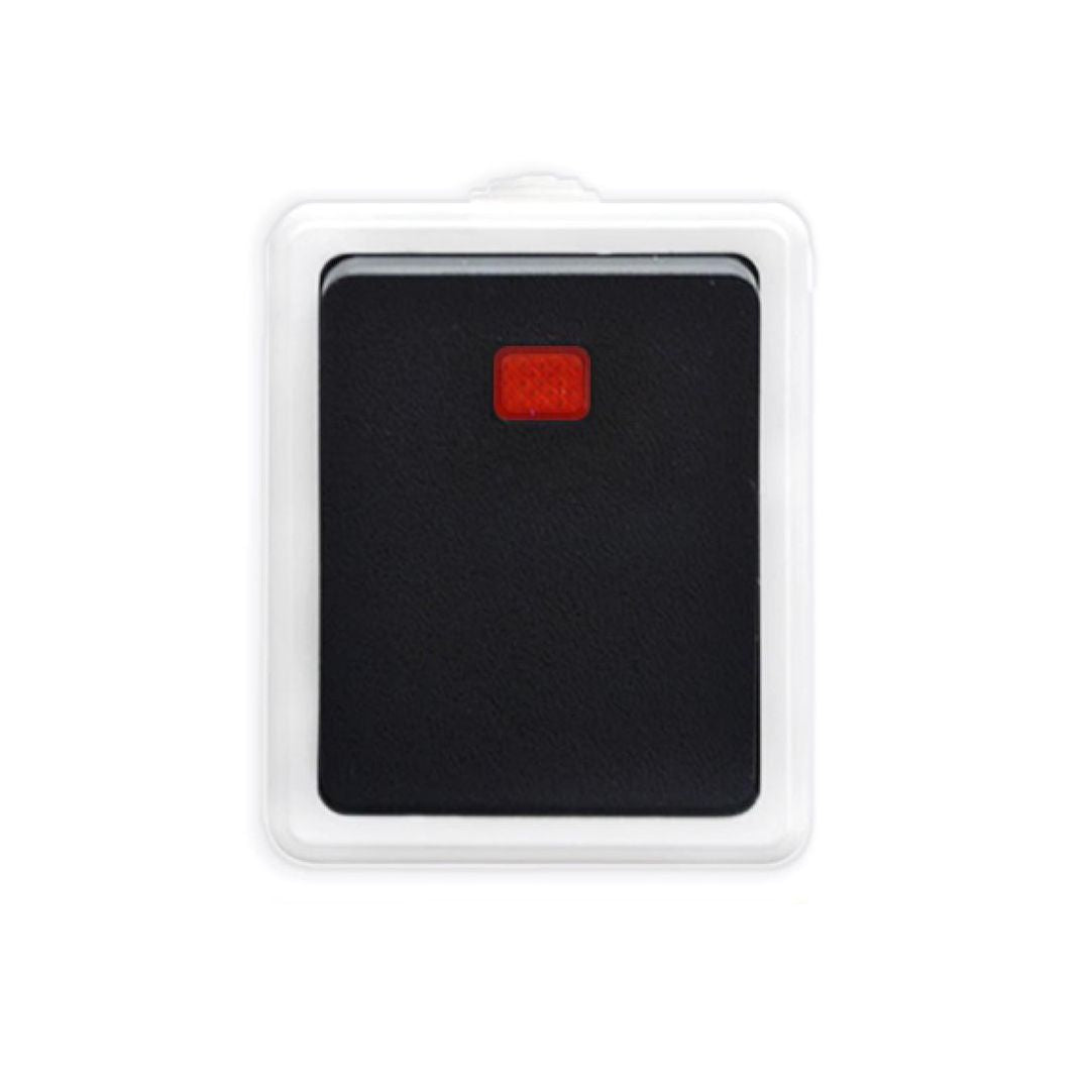 Klingeltaster mit Kontrollleuchte, 10 A, 250 V, IP54, grau.