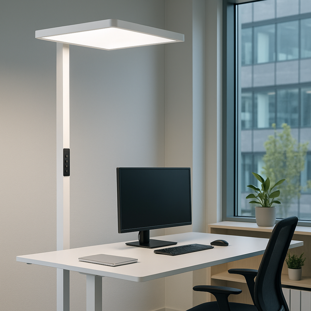 LED Büro-Stehleuchte Up&Down mit Sensor, 110W, 10.500lm, 4000K, UGR<16, CRI>98, dimmbar.