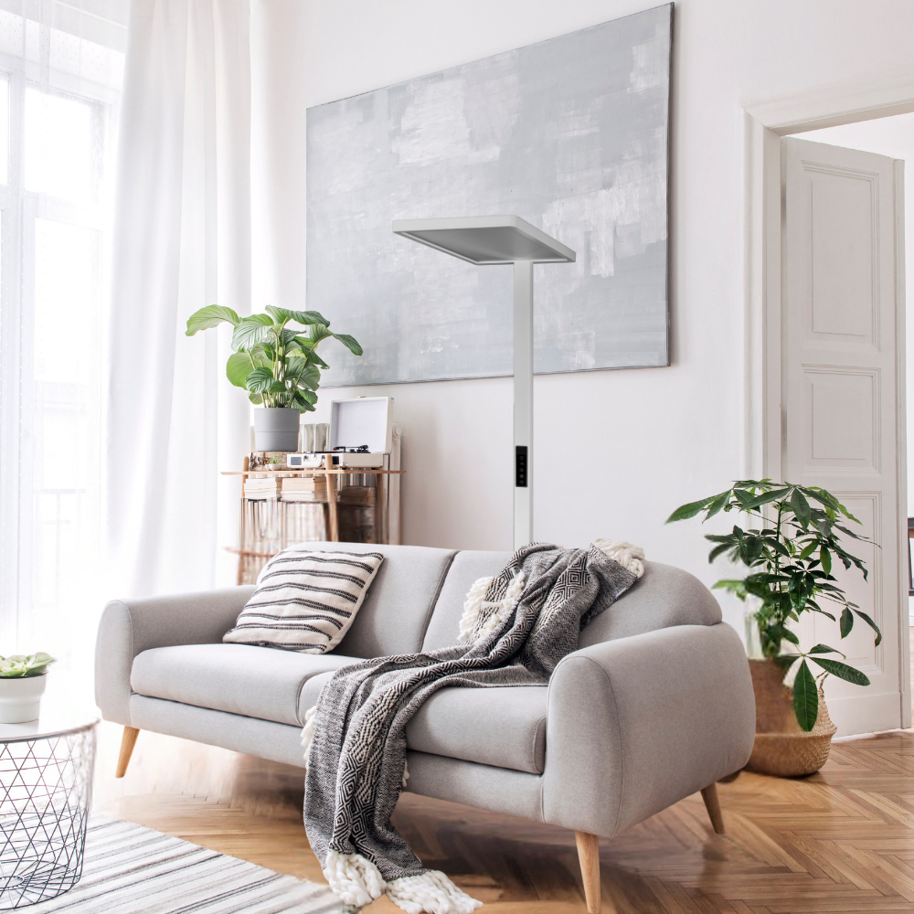 LED Büro-Stehleuchte Up&Down mit Sensor, 110W, 10.500lm, 4000K, UGR<16, CRI>98, dimmbar.