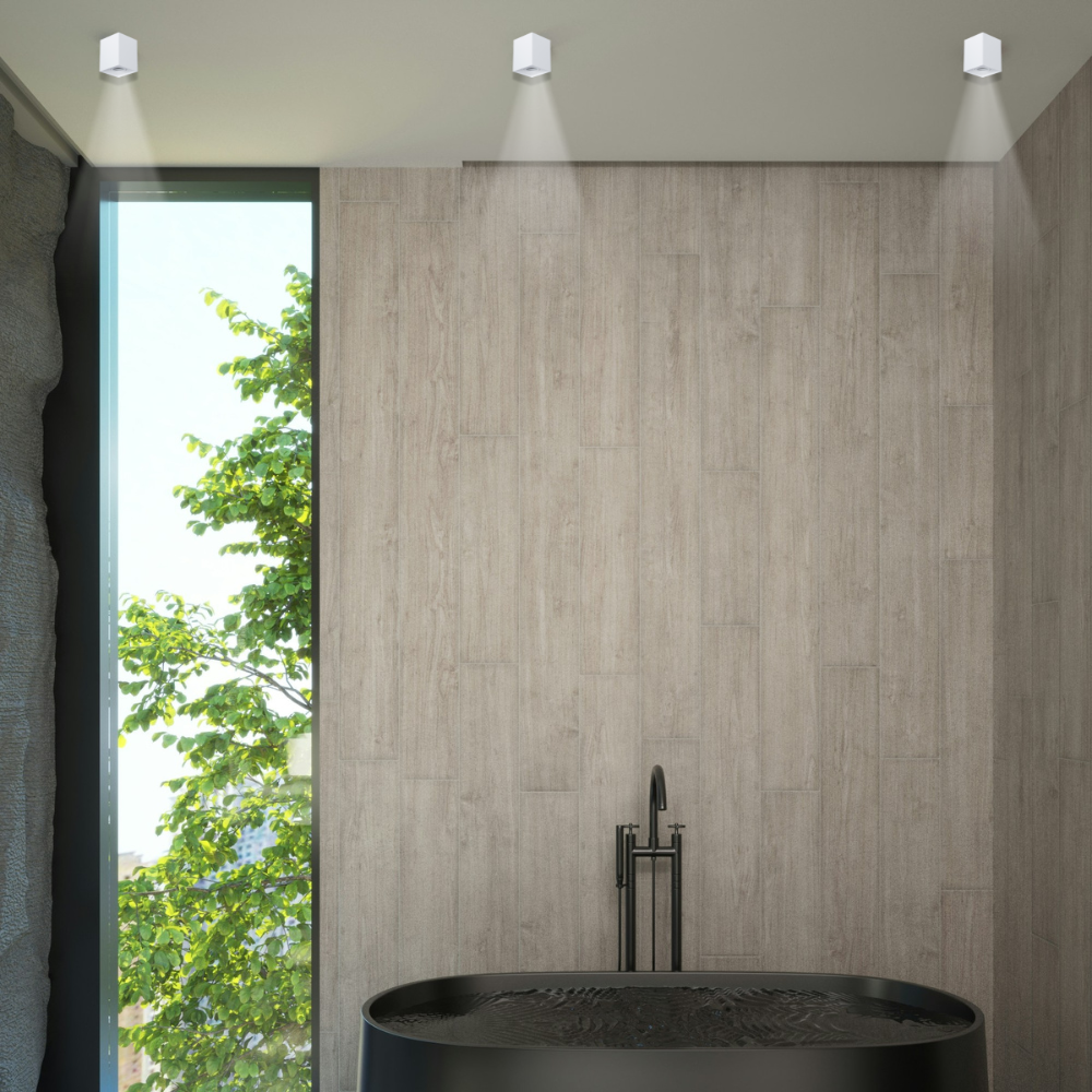 6er Set Aufbauspot für GU10- /MR16-Leuchtmittel, eckig, 45° schwenkbar, weiß.