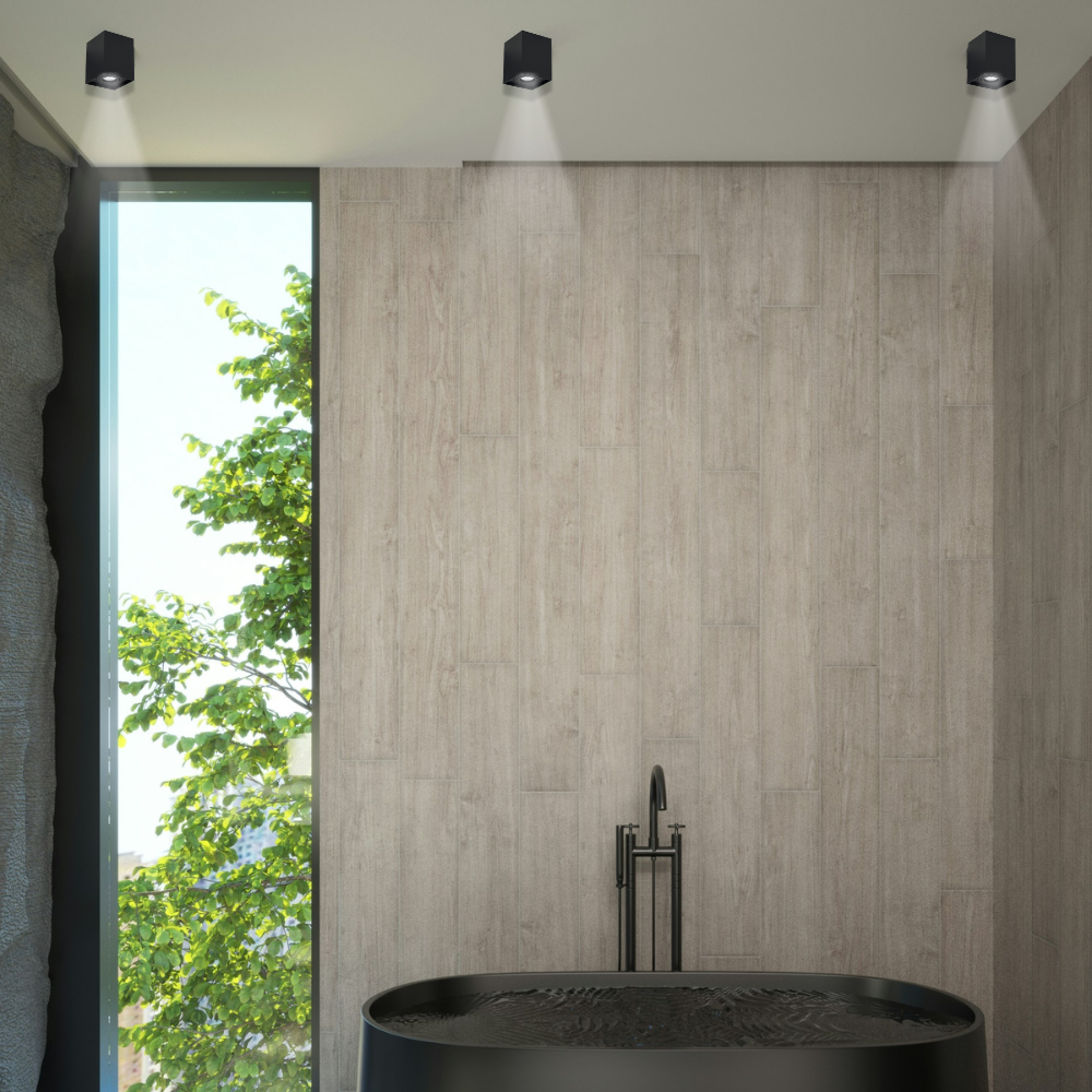 6er Set Aufbauspot für GU10- /MR16-Leuchtmittel, eckig, 45° schwenkbar, schwarz.