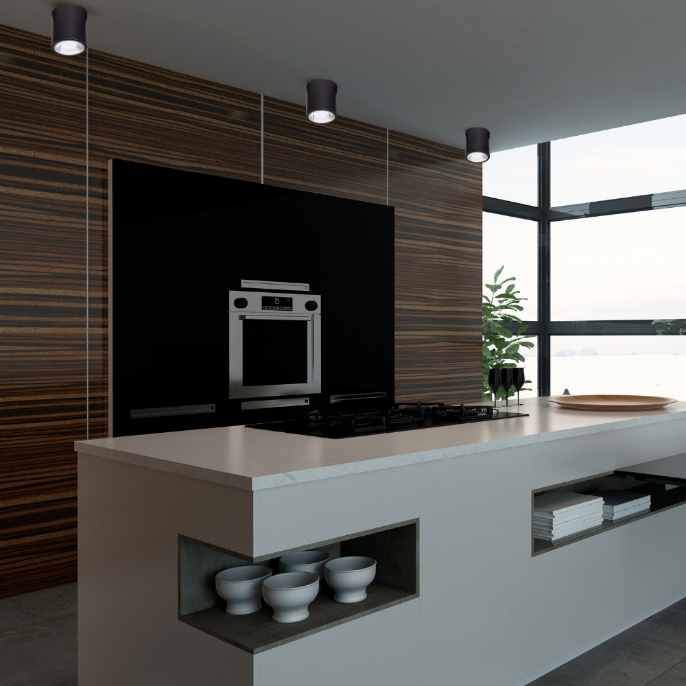 8er Set Aufbauspot für GU10- /MR16-Leuchtmittel, rund, 45° schwenkbar, schwarz.