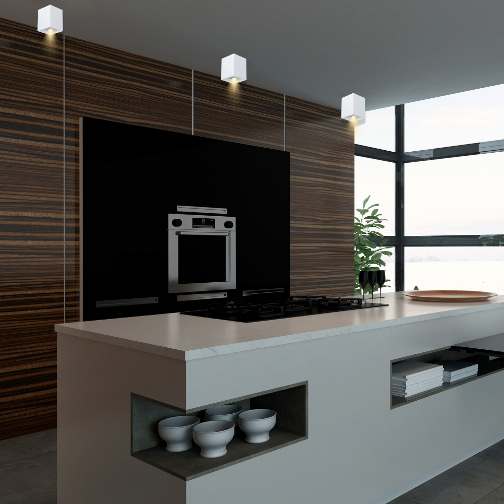 2er Set Aufbauspot für GU10- /MR16-Leuchtmittel, eckig, 45° schwenkbar, weiß.