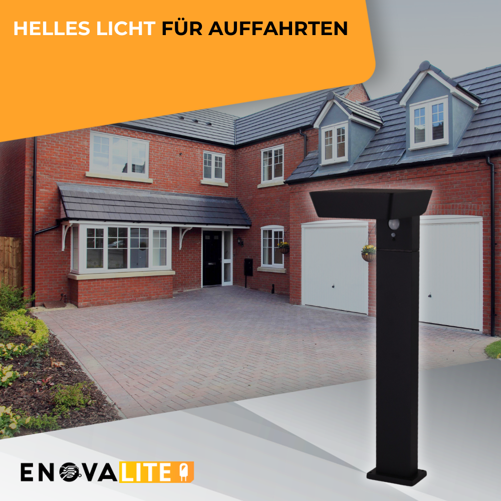 Solar Wegeleuchte mit PIR Sensor, eckig, 3000 K (warmweiß), 12 Stunden Leuchtzeit, 3 Lichtmodi, IP54-Wasserdicht, aus hochwertigem Aluminium.