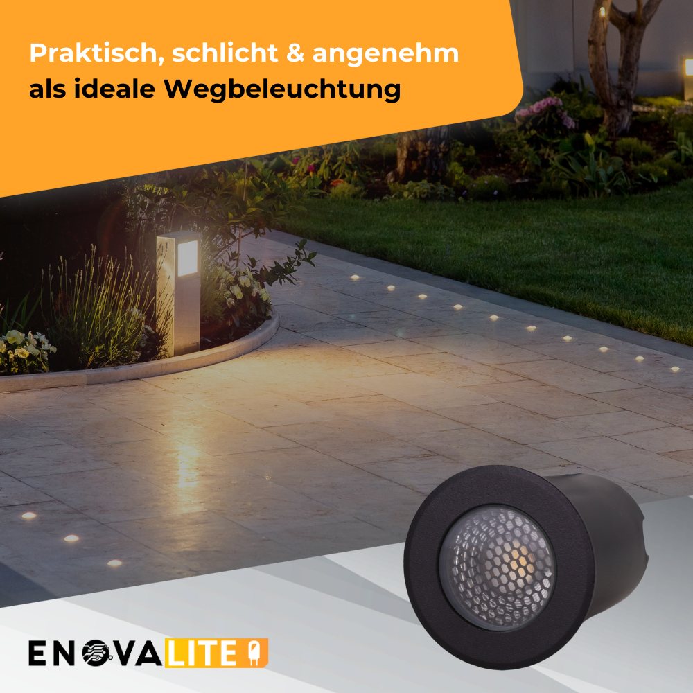 2er Set LED Bodeneinbaustrahler, Ø 65 x 80 mm, 5 W, 300 lm, 3000 K (warmweiß), schwarz, Aluminiumdruckguss, EPISTAR.
