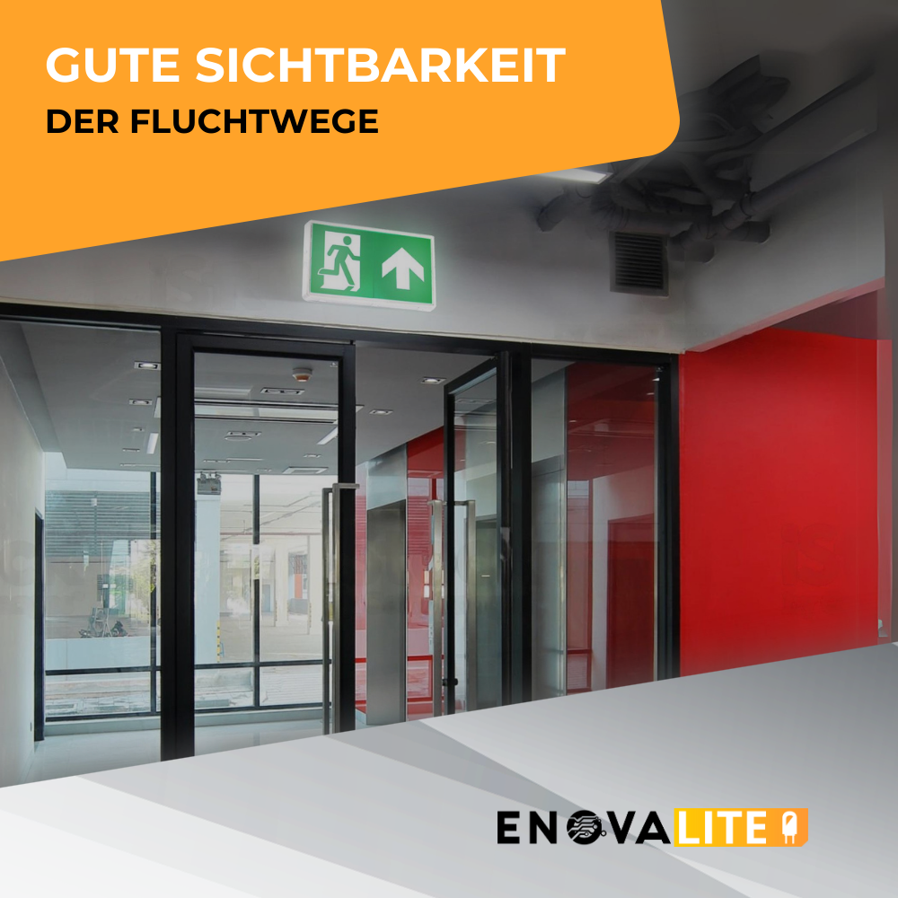 LED-Fluchtwegleuchte, Notausgang mit Notstromeinheit, TEST-Funktion, Wand- und Deckenmontage, Ein- und Aufbau, IP65.