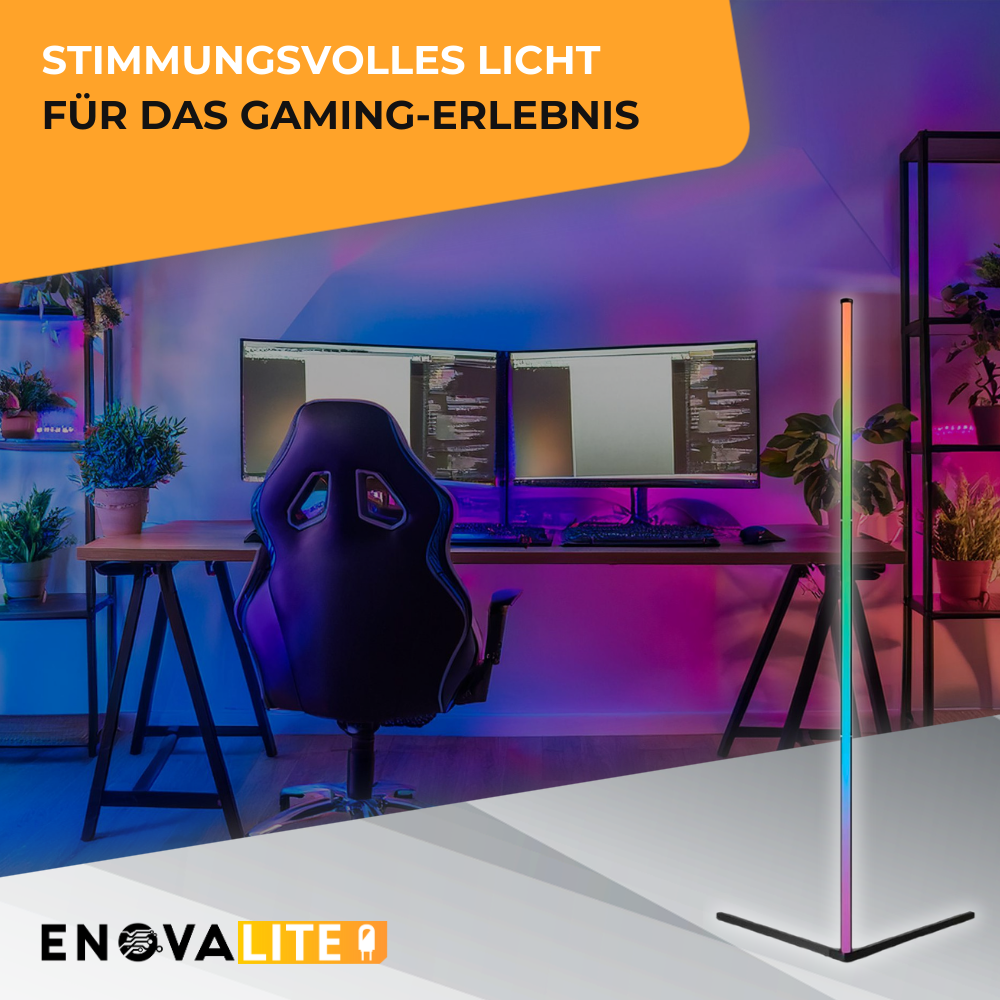 LED Stehlampe in RGB Farben, Eckleuchte mit Fernbedienung, 12 W, 12 V, schwarz, RGB-IC.