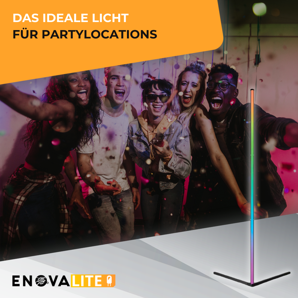 LED Stehlampe in RGB Farben, Eckleuchte mit Fernbedienung, 12 W, 12 V, schwarz, RGB-IC.