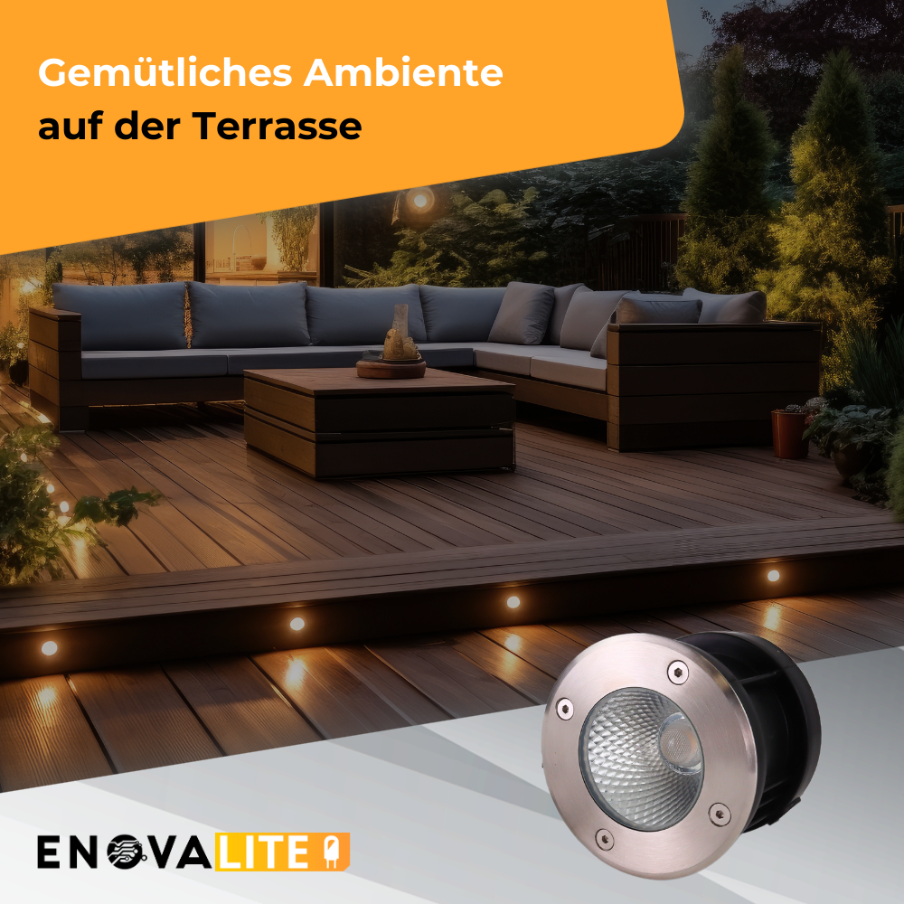 4er Set LED Bodeneinbaustrahler, 7 W, 490 lm, 3000 K (warmweiß), Chromoptik, Edelstahl und Aluminiumdruckguss, EPISTAR.