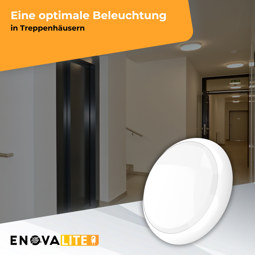 LED-Notstrom Deckenleuchte, mit Bewegungsmelder, 8 h Notlicht, 18 W, 1800 lm, 3000-6000 K (warm-, neutral-, kaltweiß), IP65, IK09, Gruppensteuerungsfunktion.