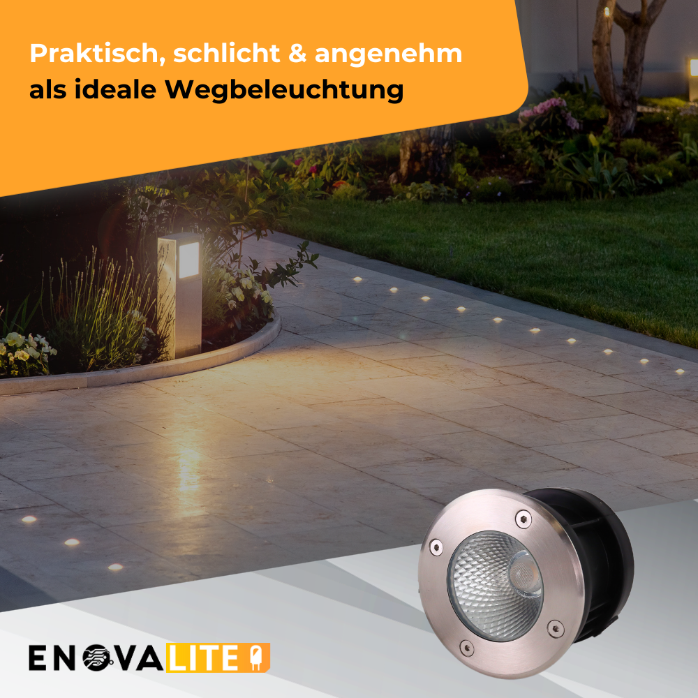 6er Set LED Bodeneinbaustrahler, 7 W, 490 lm, 3000 K (warmweiß), Chromoptik, Edelstahl und Aluminiumdruckguss, EPISTAR.