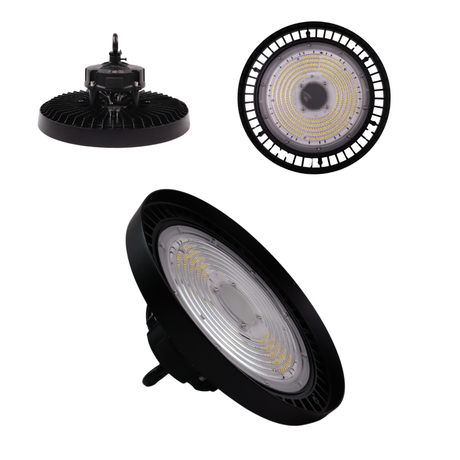 LED-HighBay, UFO, Leistung und Lichtfarbe einstellbar, 100/150/200 W, 3500-5500 K, 14000-28000 lm, IP65, LIFUD, 0-10V dimmbar, 9-in-1 Leuchte, energieeffizient.