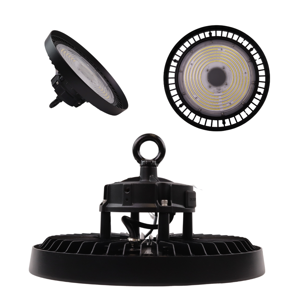 LED-HighBay, UFO, 150 W, 5000 K (neutralweiß), 25500 lm, IP65, LIFUD Netzteil, dimmbar, hohe Energieeffizienz.