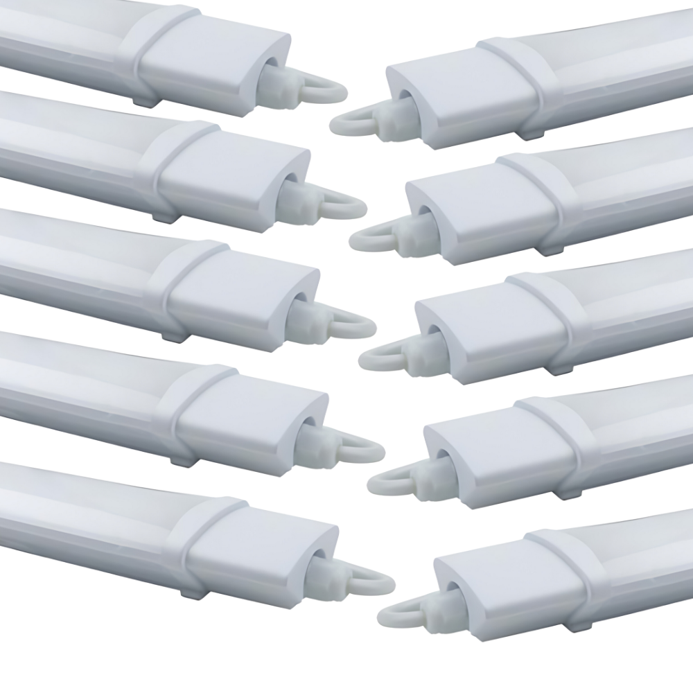 10er Set LED Feuchtraumleuchte, 22 W, 2000lm, 4000K, 900 mm, IP65, mit Schalter und IP44 Stecker.