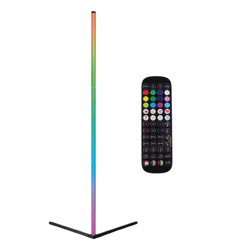 LED Stehlampe in RGB Farben, Eckleuchte mit Fernbedienung, 12 W, 12 V, schwarz, RGB-IC.