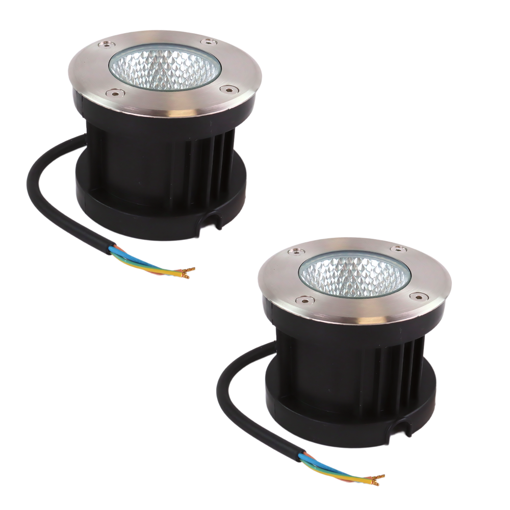2er Set LED Bodeneinbaustrahler, 7 W, 490 lm, 3000 K (warmweiß), Chromoptik, Edelstahl und Aluminiumdruckguss, EPISTAR.