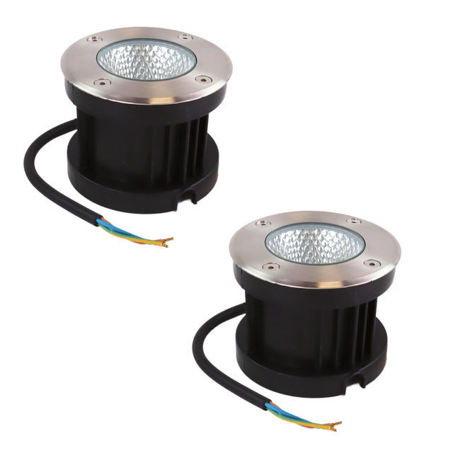 2er Set LED Bodeneinbaustrahler, 7 W, 490 lm, 3000 K (warmweiß), Chromoptik, Edelstahl und Aluminiumdruckguss, EPISTAR.
