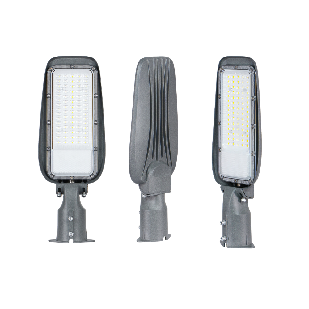 10er Pack LED Straßenleuchte, 100 W, 4500 K (neutralweiß), 10000 lm, grau, IP65, Wand- und Mastmontage.