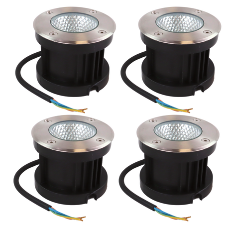 4er Set LED Bodeneinbaustrahler, 7 W, 490 lm, 3000 K (warmweiß), Chromoptik, Edelstahl und Aluminiumdruckguss, EPISTAR.