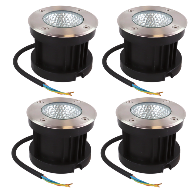 4er Set LED Bodeneinbaustrahler, 7 W, 490 lm, 3000 K (warmweiß), Chromoptik, Edelstahl und Aluminiumdruckguss, EPISTAR.