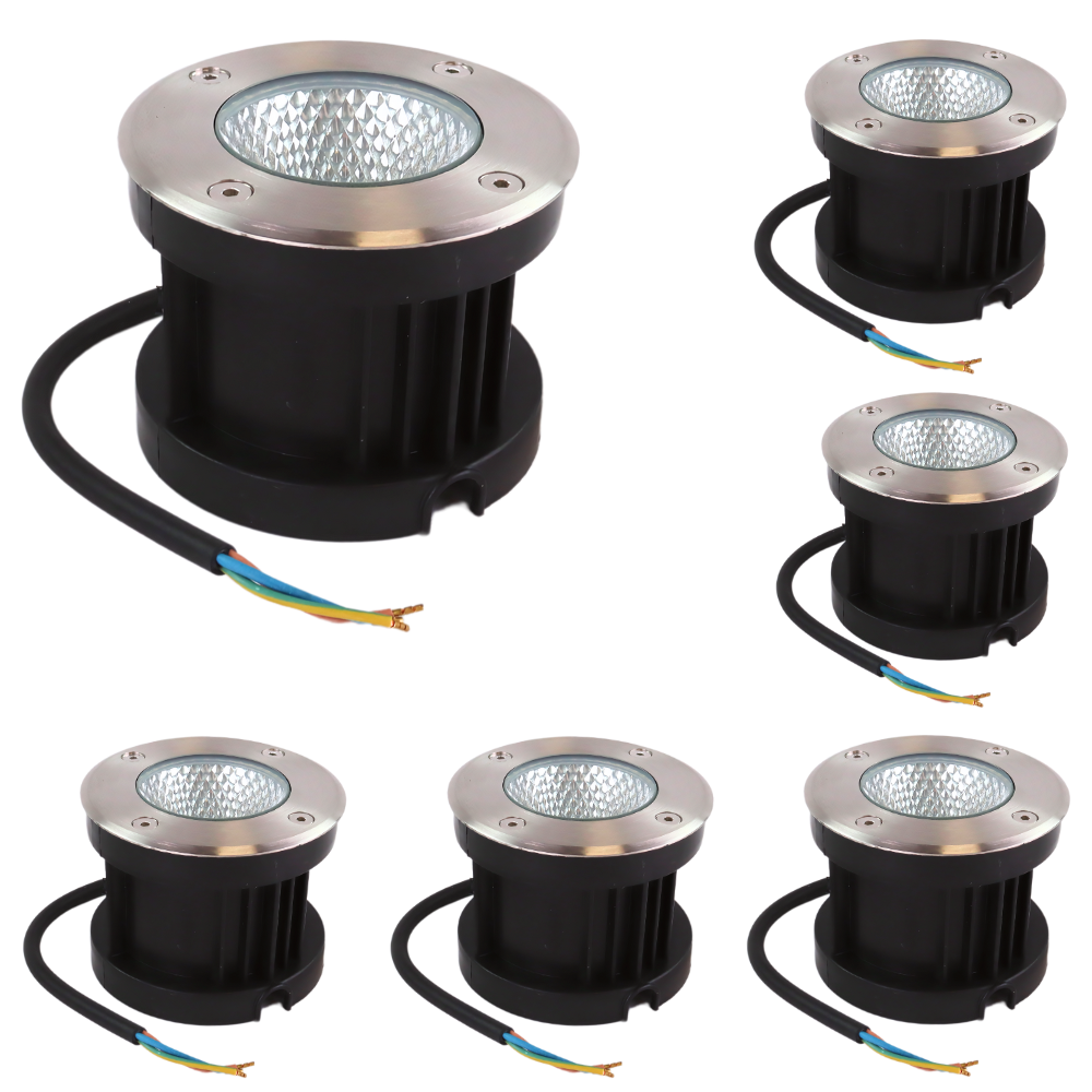 6er Set LED Bodeneinbaustrahler, 7 W, 490 lm, 3000 K (warmweiß), Chromoptik, Edelstahl und Aluminiumdruckguss, EPISTAR.