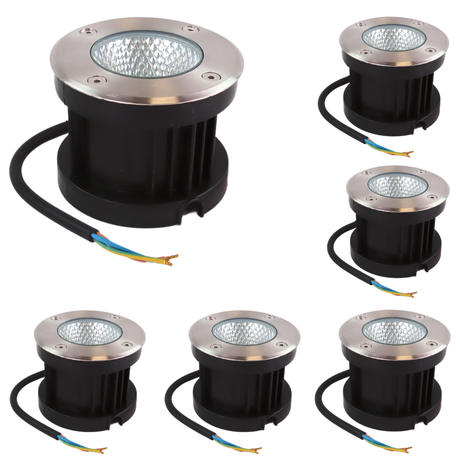 6er Set LED Bodeneinbaustrahler, 7 W, 490 lm, 3000 K (warmweiß), Chromoptik, Edelstahl und Aluminiumdruckguss, EPISTAR.