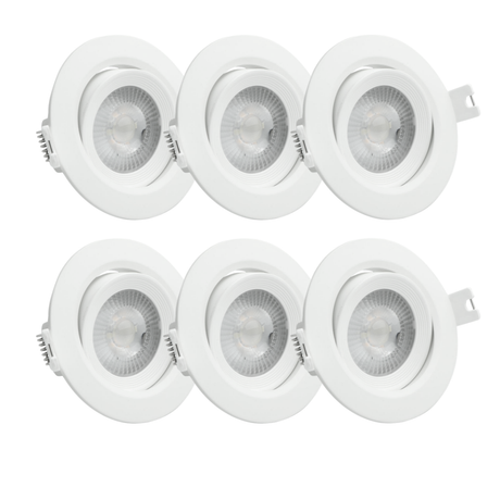 6er Set LED CCT Downlight schwenkbar, 7W, 718lm, 38°, IP44, 3000K-4000K-6000K einstellbar.