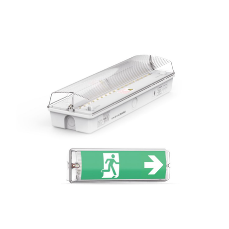 LED-Fluchtwegleuchte, Notbeleuchtung mit Notstromakku 3h, TEST-Funktion, Rettungszeichenleuchte inkl 4 Richtungspfeilen, IP65.