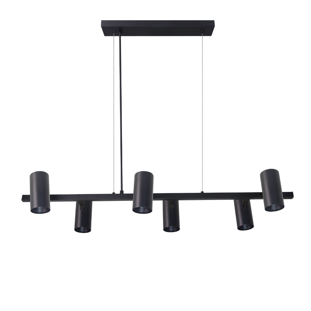 Schöne LED-Pendelleuchte, schwarz, aus Aluminium, 6-flammig, GU10-Fassung, IP20.