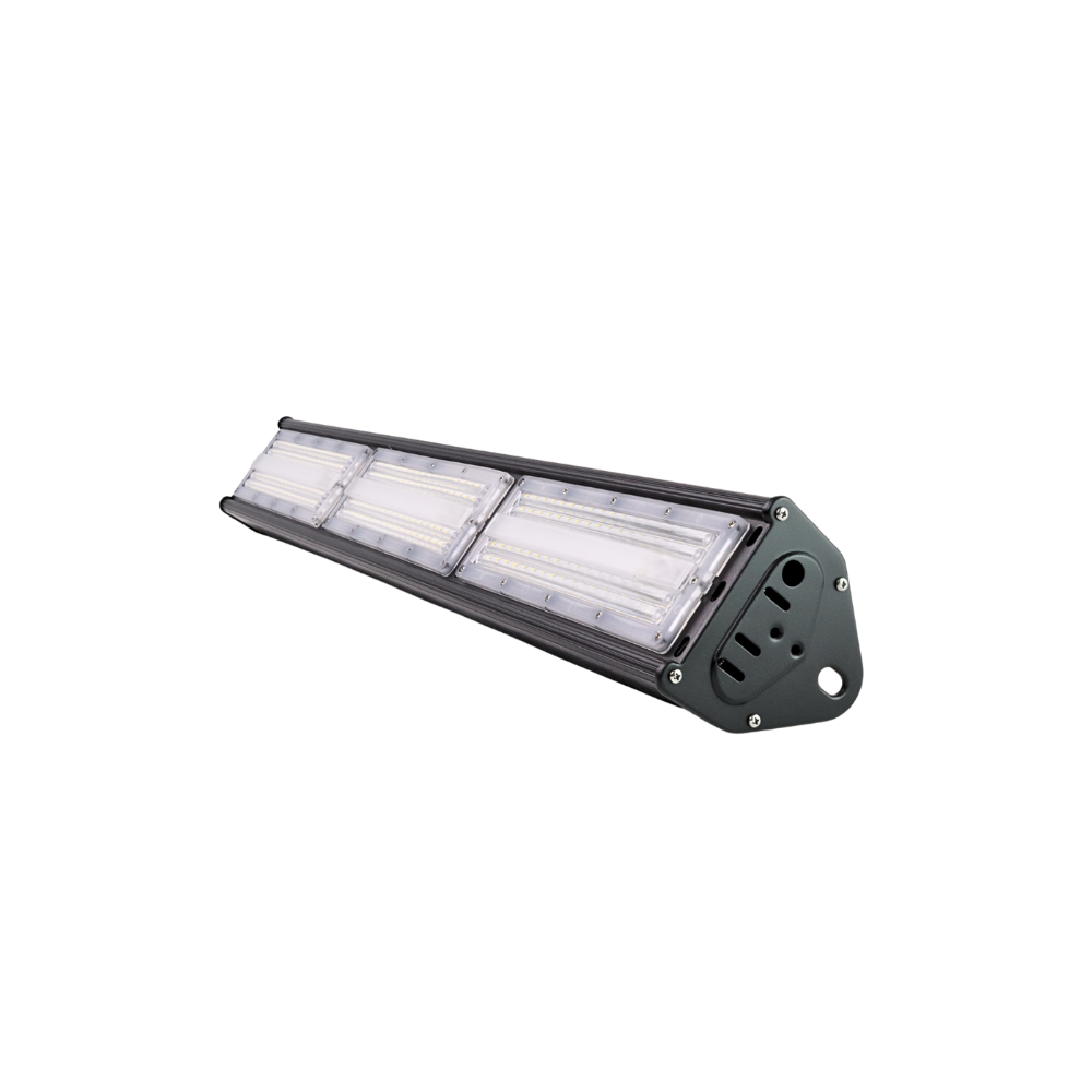 LED-Hallenleuchte, linear, 150 W, 18000 lm, 5000 K (neutralweiß), IP65, ENEC-Zertifizierung, schwarz.