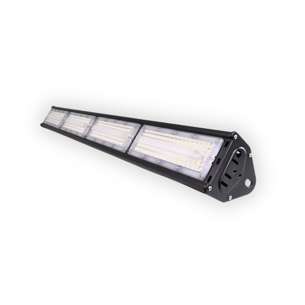 LED-Hallenleuchte, linear, 200 W, 24000 lm, 5000 K (neutralweiß), IP65, ENEC-Zertifizierung, schwarz.