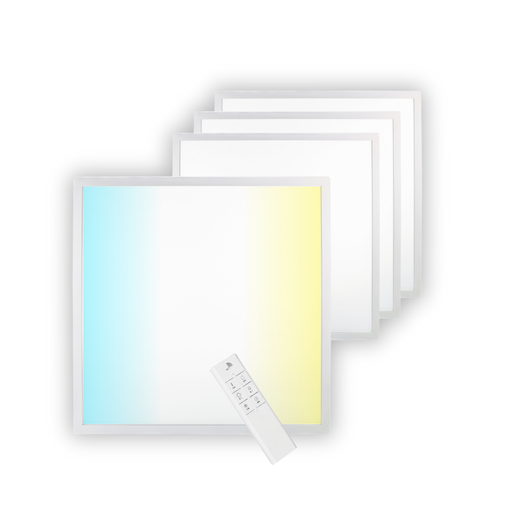 4er Pack LED CCT Panel mit Fernbedienung, dimmbar, 62x62 cm, 36 W, 3600 lm.