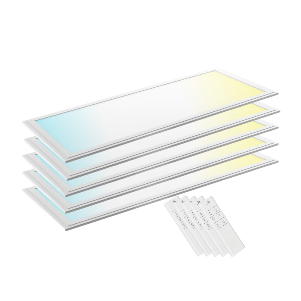 5er Pack LED CCT Panel mit Fernbedienung, 120x30 cm, 36 W, 3600 lm.