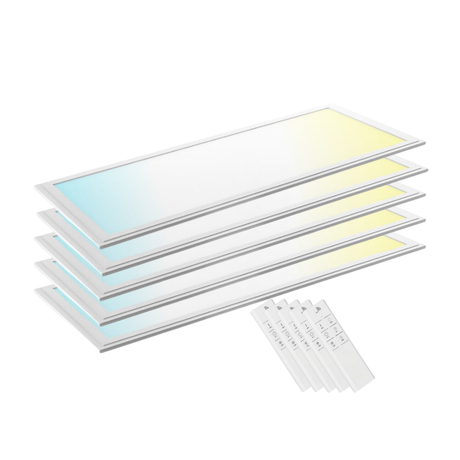 5er Pack LED CCT Panel mit Fernbedienung, 120x30 cm, 36 W, 3600 lm.