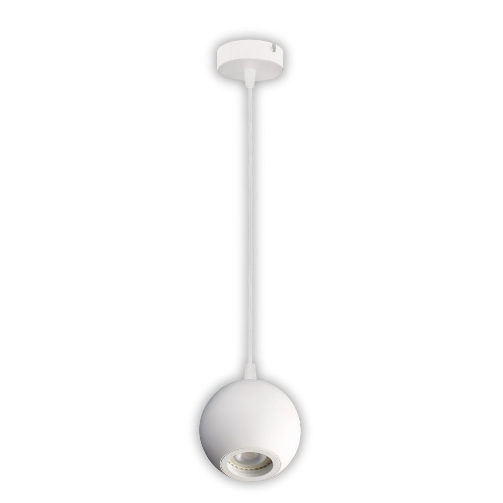 Pendelleuchte GLOBE, in Weiß, aus Alu und Stahl, 1-flammig, GU10-Fassung, IP20, Ø10cm.