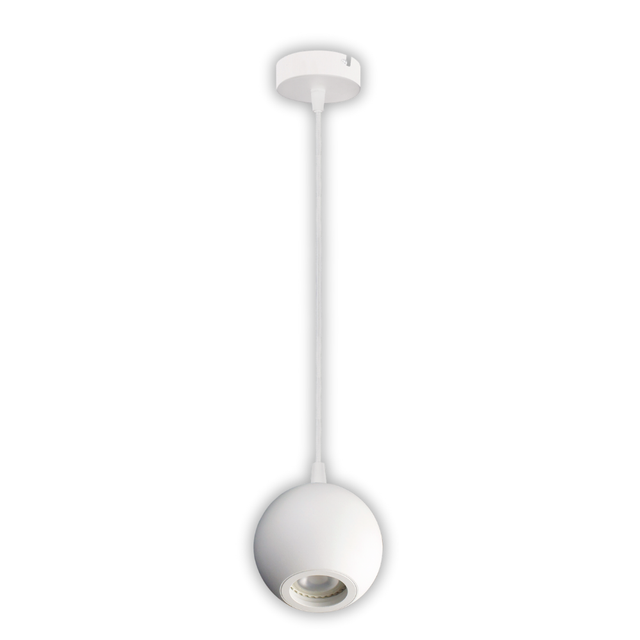 Pendelleuchte GLOBE, in Weiß, aus Alu und Stahl, 1-flammig, GU10-Fassung, IP20, Ø10cm.