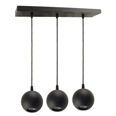 Pendelleuchte GLOBE, in Schwarz, aus Alu und Stahl, 3-flammig, GU10-Fassung, IP20, Ø10cm.