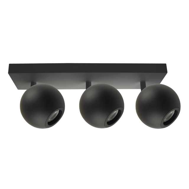 Deckenspot GLOBE, in Schwarz, aus Alu und Stahl, 3-flammig, GU10-Fassung, IP20, Ø10cm.