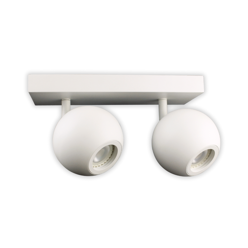 Deckenspot GLOBE, in Weiß, aus Alu und Stahl, 2-flammig, GU10-Fassung, IP20, Ø10cm.