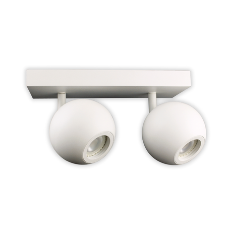 Deckenspot GLOBE, in Weiß, aus Alu und Stahl, 2-flammig, GU10-Fassung, IP20, Ø10cm.