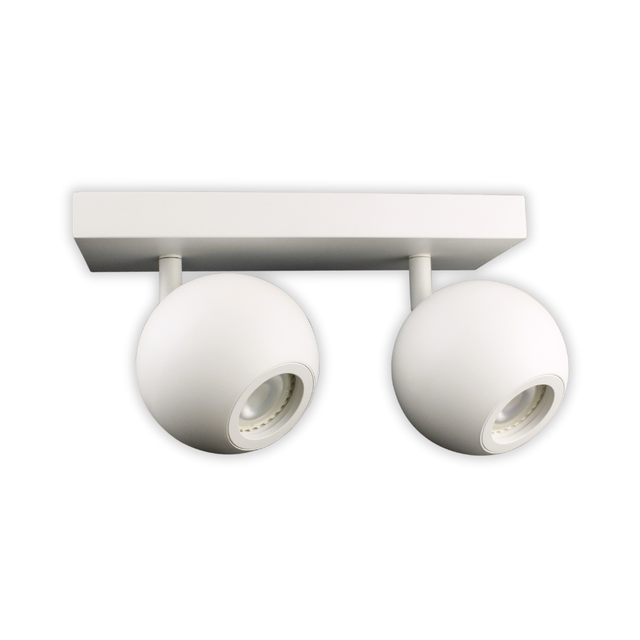 Deckenspot GLOBE, in Weiß, aus Alu und Stahl, 2-flammig, GU10-Fassung, IP20, Ø10cm.