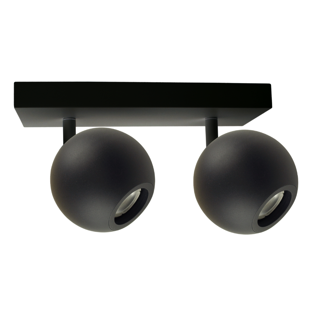 Deckenspot GLOBE, in Schwarz, aus Alu und Stahl, 2-flammig, GU10-Fassung, IP20, Ø10cm.