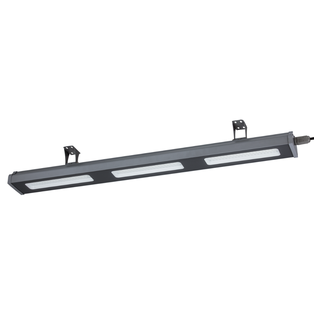 LED-Hallenleuchte, linear, 150 W, 18700 lm, 5000 K (neutralweiß), IP65, grau.