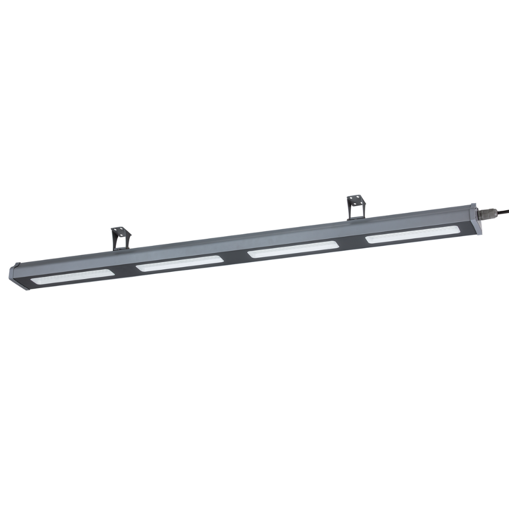 LED-Hallenleuchte, linear, 200 W, 25000 lm, 5000 K (neutralweiß), IP65, grau.