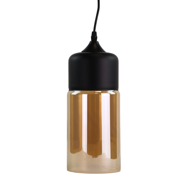 Elegante Pendelleuchte in schwarz, zylinderförmig, aus Glas, E27-Fassung, IP20, Ø13 cm.