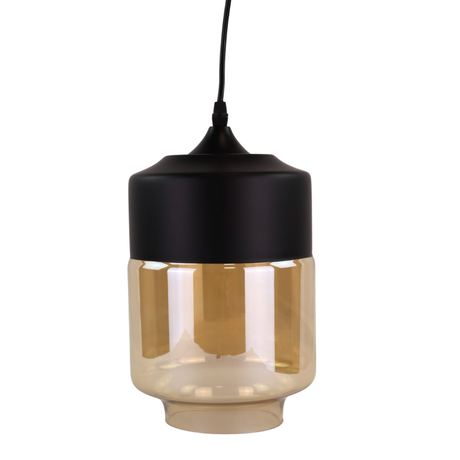Elegante Pendelleuchte in schwarz, rundlich, aus Glas, E27-Fassung, IP20, Ø18 cm.